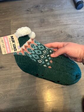 Muk Luks Kids Dark Green Fair Isle Sherpa-Lined Cabin Slippers